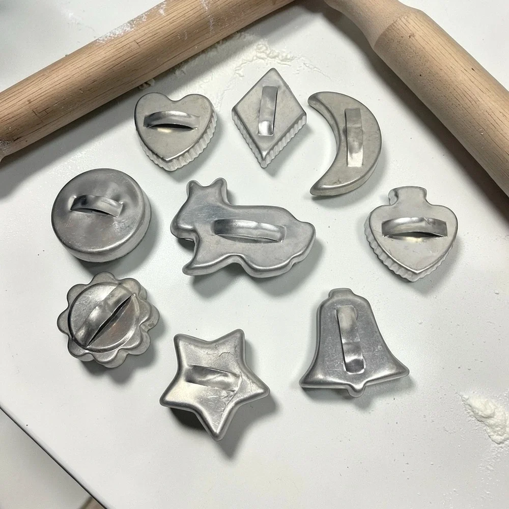 Vintage 1960s Aluminum Cookie Cutters Molds Handles Holidays Christmas Farmhouse